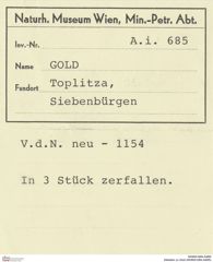 Etiketten zu Gold (NHMW-MIN-Ai685)